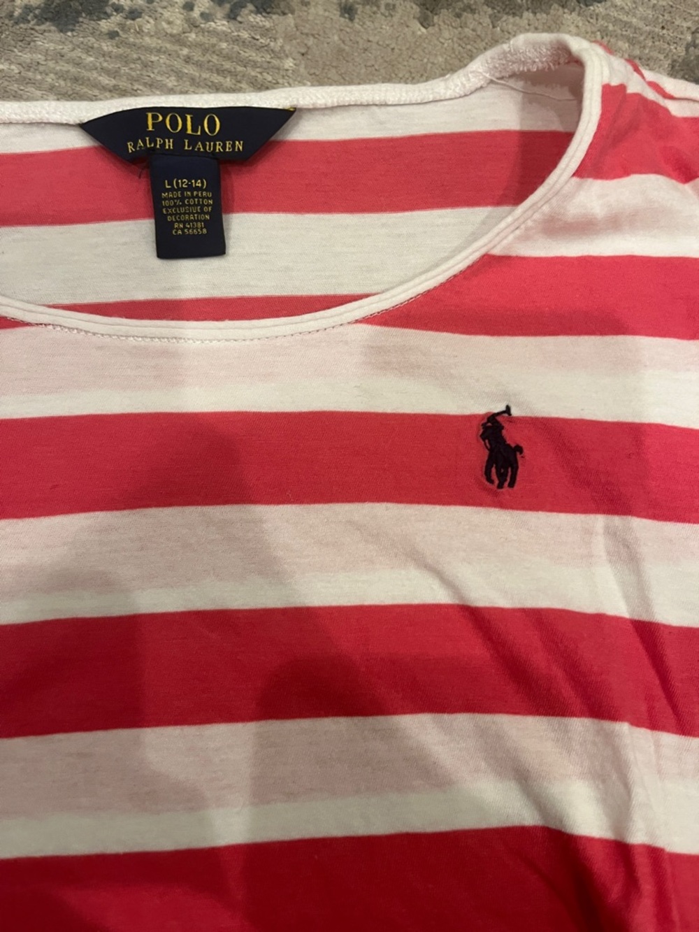 Polo by Ralph Lauren Coral and White Striped Short Sleeve Tee - Picture 3 of 5